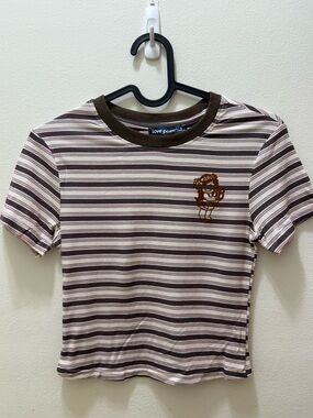 Girls' Brown & Cream Striped Ribbed Tee